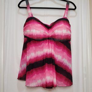 A SHORE FIT! Mesh Flyaway Tankini Top Black/Pink